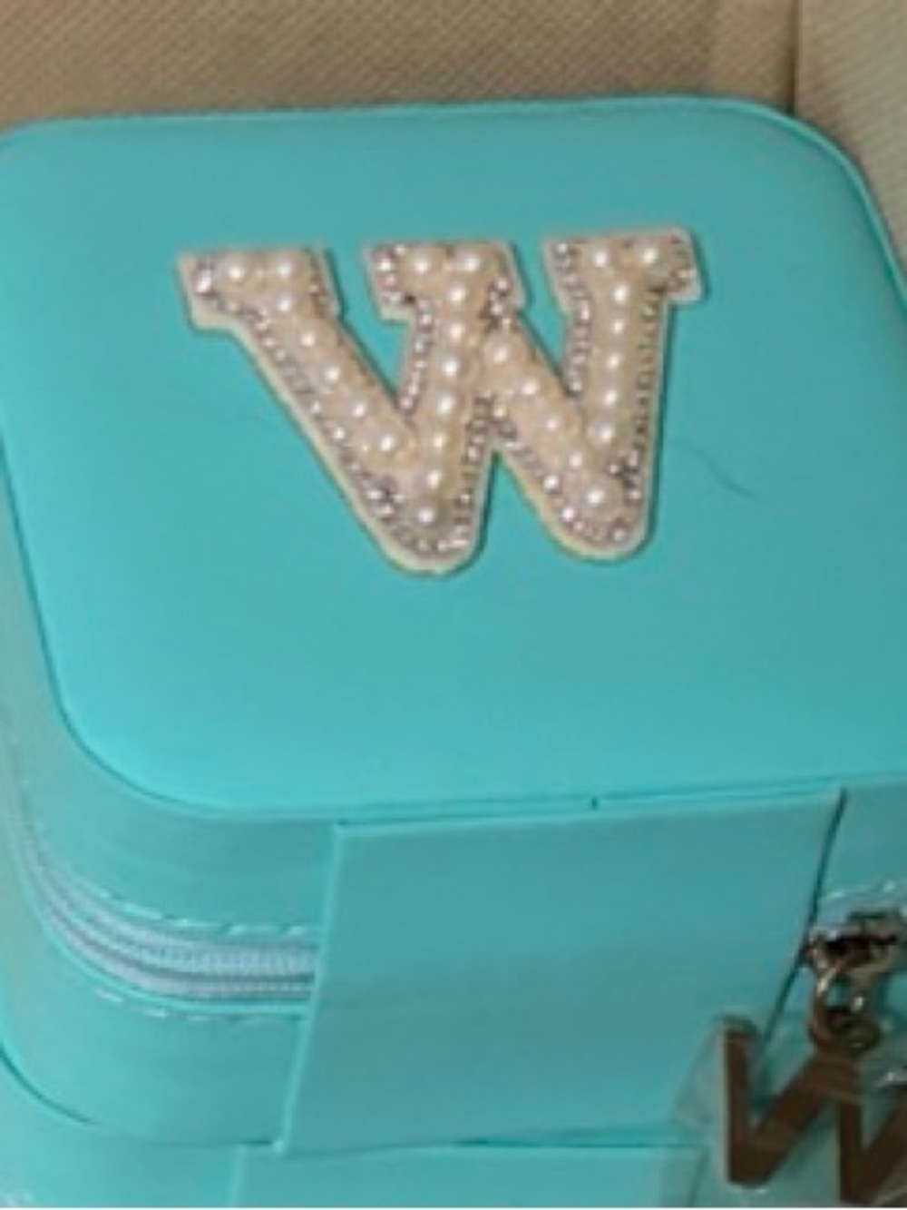 Travel Jewelry Box For All - W Initial Small Case, Blue View 3